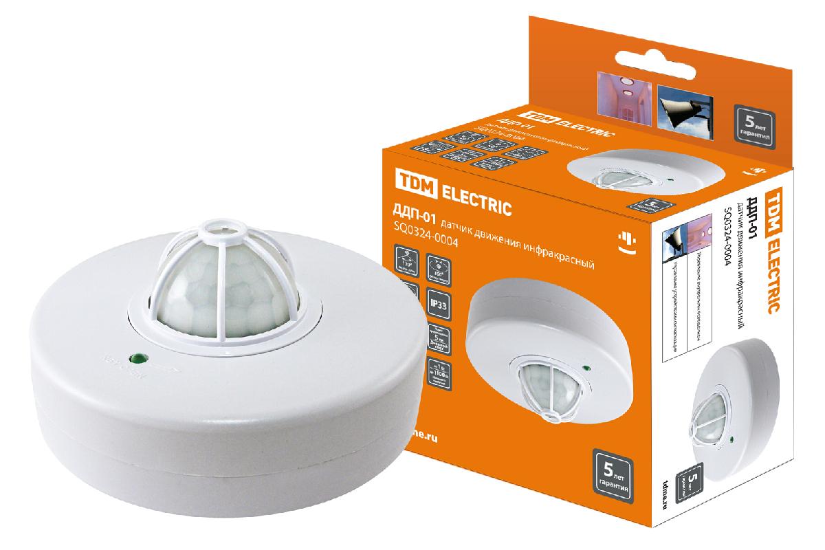 Датчик движения TDM ДДП-02 1100Вт, 5-480с, 2-8м, 5+Лк, 160(сбоку)+360(сверху)гр., IP33